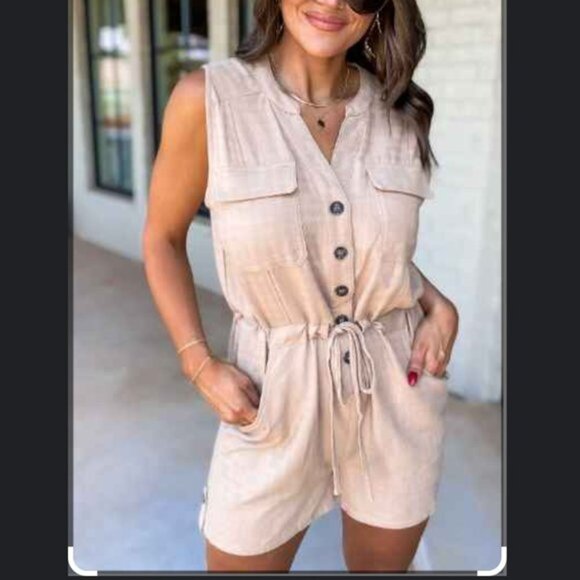 Promesa Pants - Woven Romper - Beige - PROMESA - Size Small